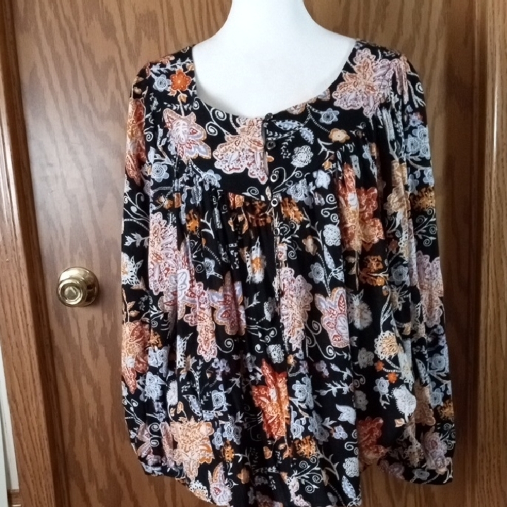 Floral Black and Orange Women's Top